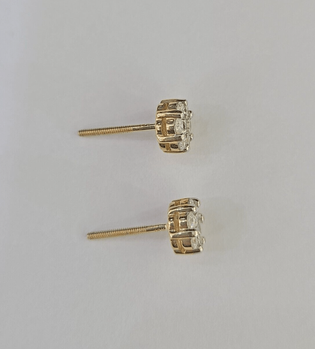 14k Diamond Flower Earrings Yellow gold Real Screw - Back Women Men Studs - GoldenlinQ